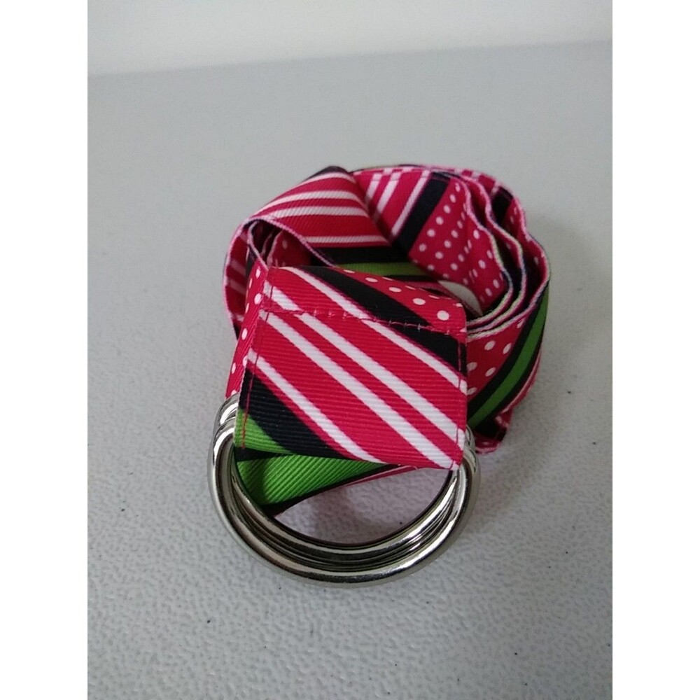 TALBOTS Multicolor Fabric Belt Silver D-Rings Striped Dots Green Red Multi   NWT - Picture 3 of 8